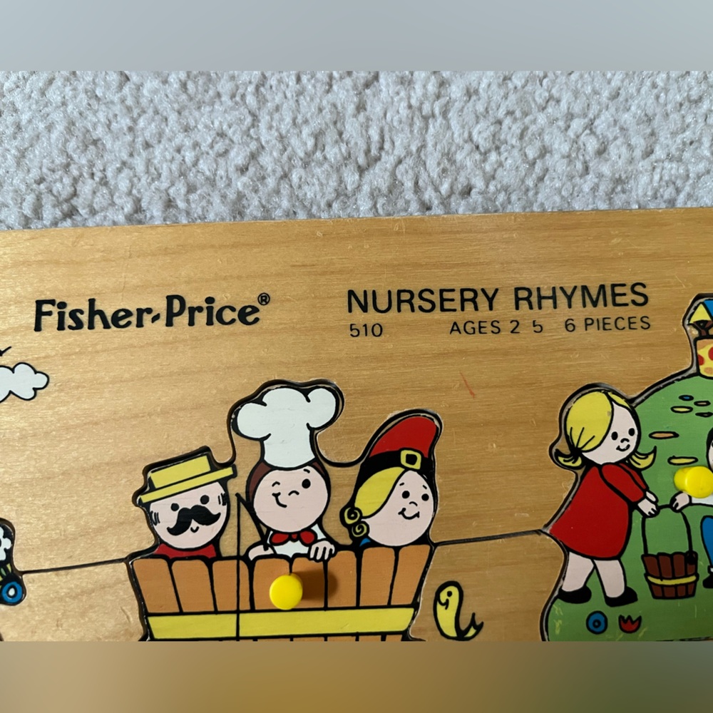 Vintage Fisher Price Nursery Rhymes 6 piece wooden puzzle. #510 - Picture 3 of 4
